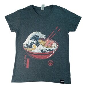 Ramen Wave Mt Fuji Graphic T Shirt Dark Grey Gildan Heavy Cotton Medium